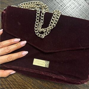 Jimmy Choo Burgundy Velvet Shoulder Bag with Gold Chain
